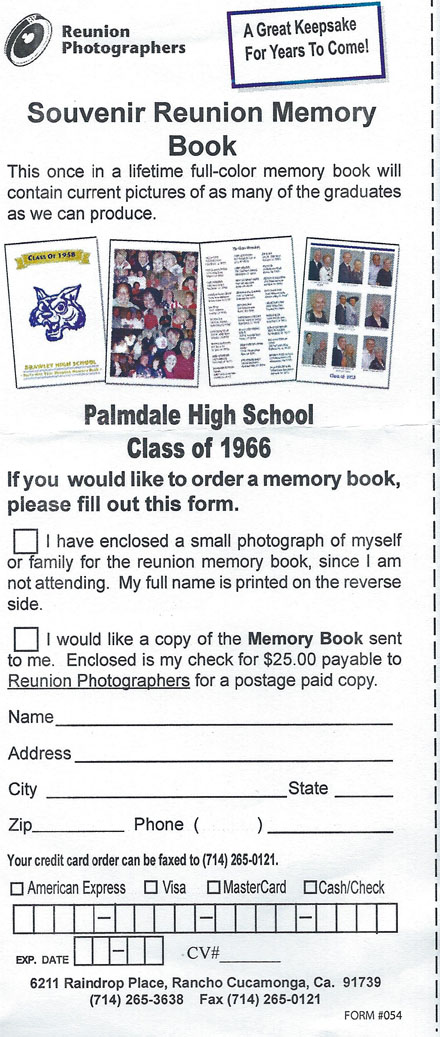 Memory Book Order Form